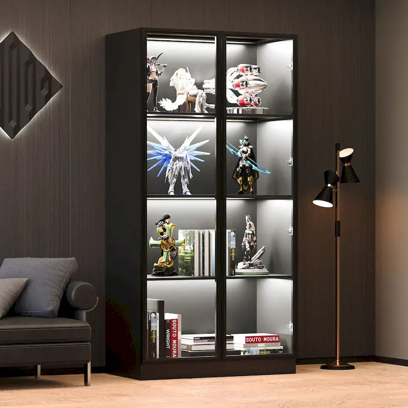 Vitrine de rangement, vitrine avec portes en verre trempé, présentoir avec 4 étagères de rangement