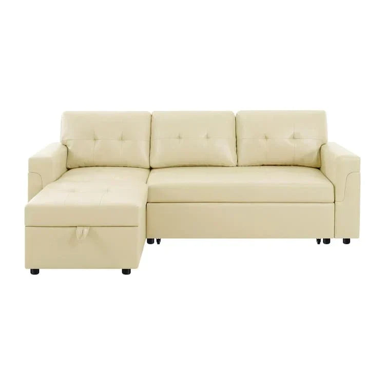 Divano componibile reversibile trasformabile con letto estraibile, chaise longue con contenitore nascosto e gambe resistenti