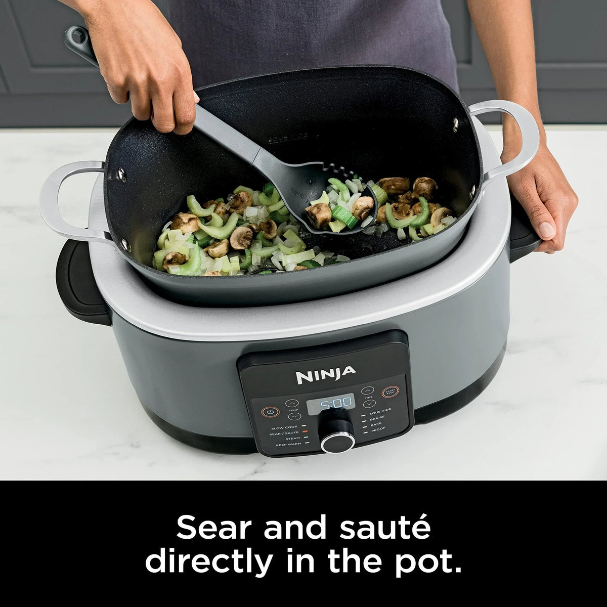 8.5 Quart Multi-Cooker, with 8-in-1 Slow Cooker, Dutch Oven, Steamer, Glass Lid, Integrated Spoon, Oven Safe Pot to 500F