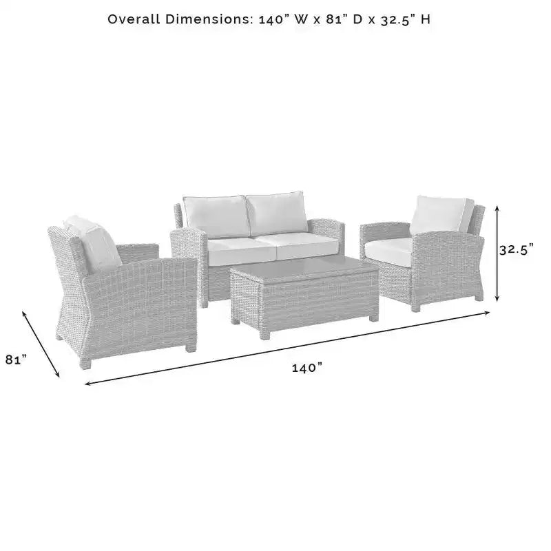 Set da conversazione da esterno in vimini, 4 pezzi, Bradenton - Crosley