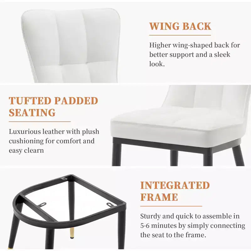 Bekrvio Dining Room Chairs Set of 6, Modern Upholstered Faux Leather Seat with High Back, Metal Legs, Armless Kitchen Chairs for Living Dinning Room