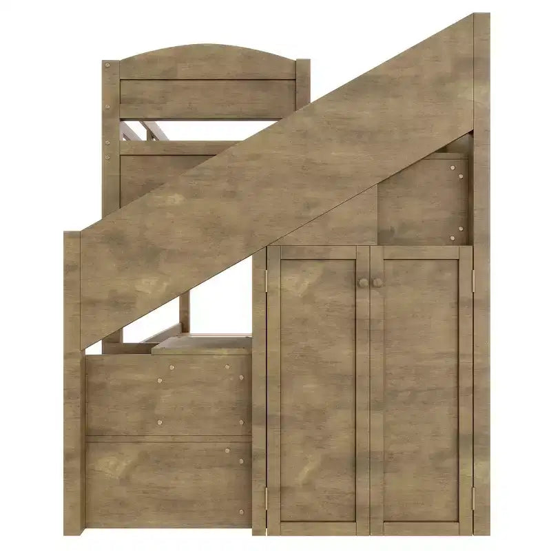 Whisen Twin XL Bunk Bed Frame with Trundle, Bunk Bed with Storage, Bunk Bed with Solid Wood, Storage Staircase, Wardrobe, 3Drawer, for Kids