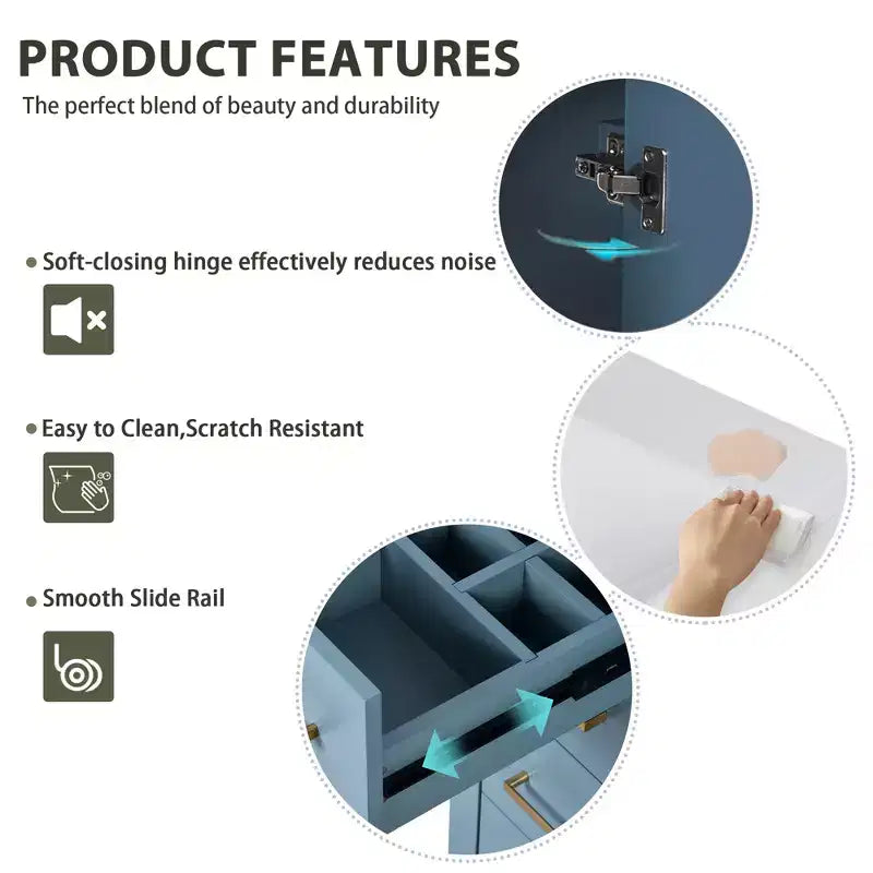 30 Single Sink Bathroom Vanity with Cabinet & 3 Drawers 鈥?Black / Blue / Green / Indigo / White