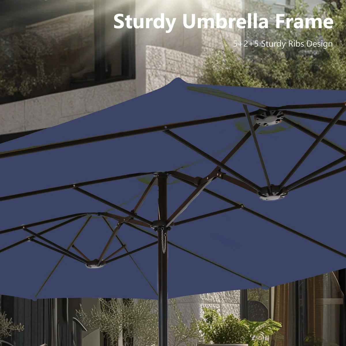 MAISON ARTS dubbele parasol voor terras, 15 ft, extra groot, tweepersoons, inclusief voet