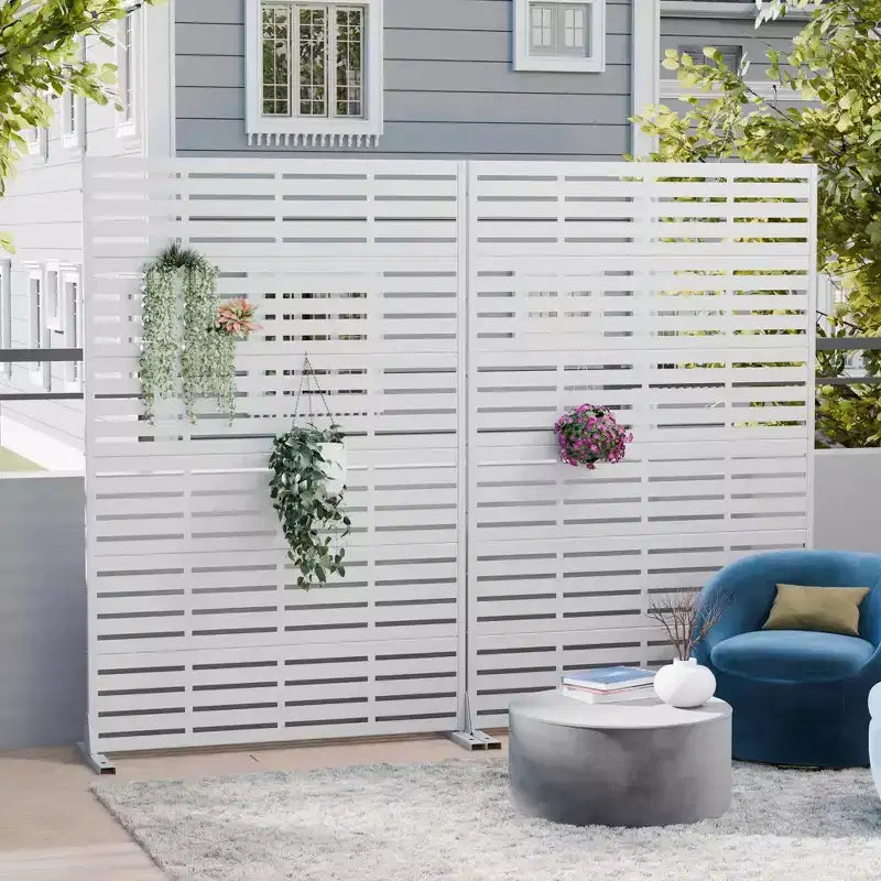 MAYEERTY 72x47 inch wit privacy-scherm voor buiten, 6-delige set met natuurlijk inklapbaar kamerscherm voor achtertuin en tuin
