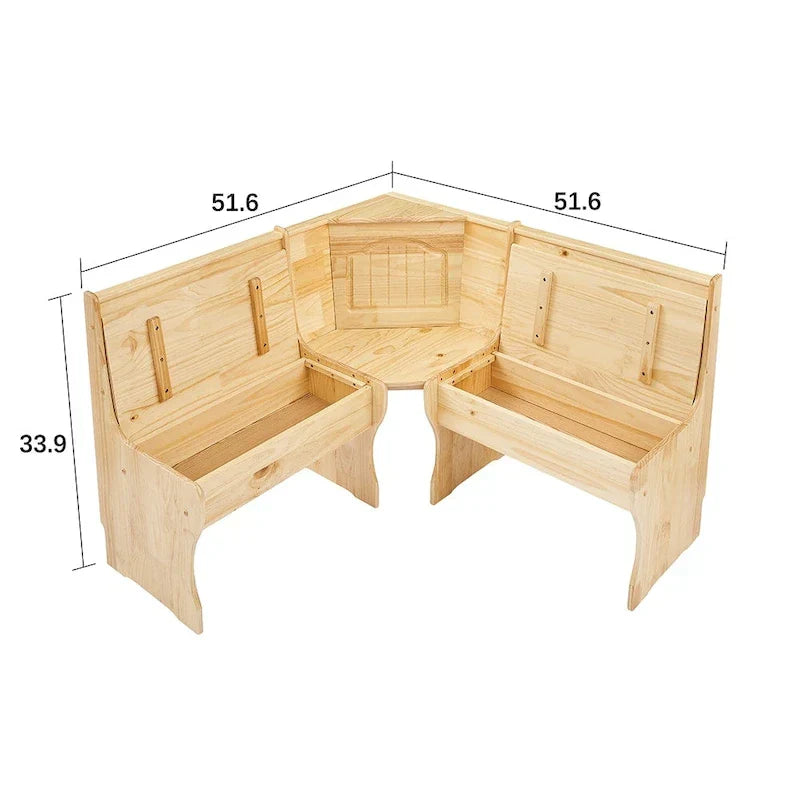 MUSEHOMEINC 3-teiliges Frühstücks-Esszimmerset im traditionellen Stil aus Massivholz mit Seitenbank und verstecktem Stauraum