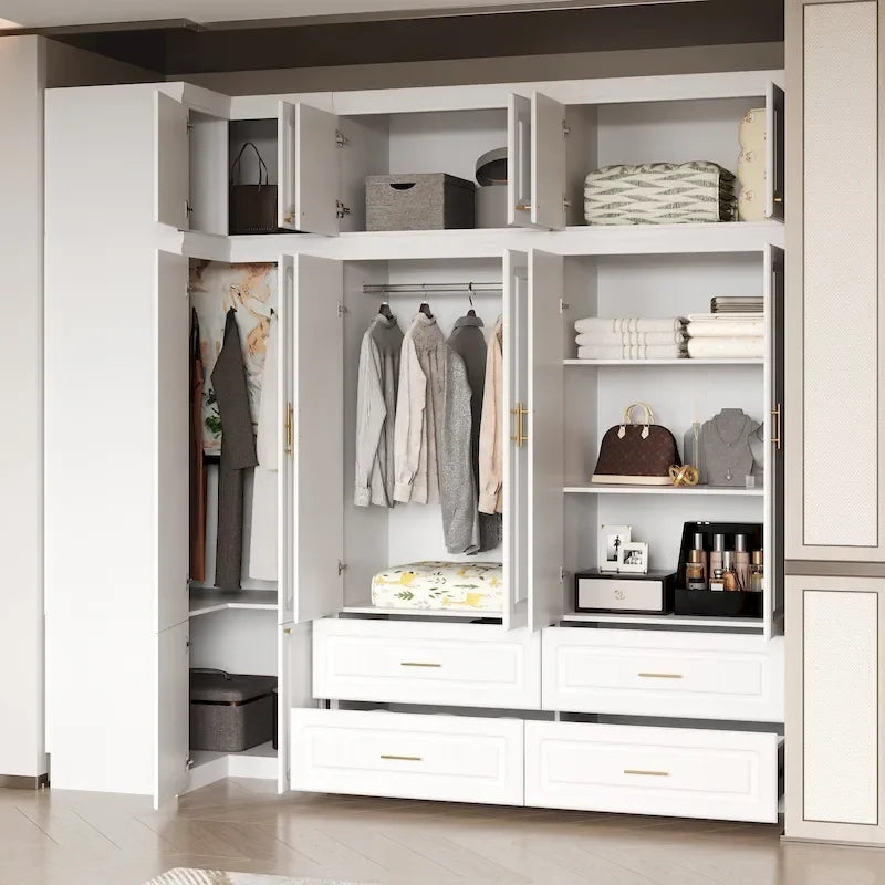 93.9H/74.2H Armoires Wardrobe Closet Cabinet Hanging Drawers Storage