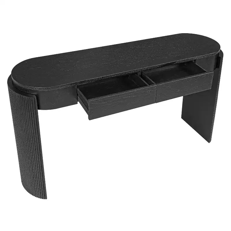 Table console moderne Merax à plateau ovale avec pieds courbés cannelés et deux tiroirs dissimulés
