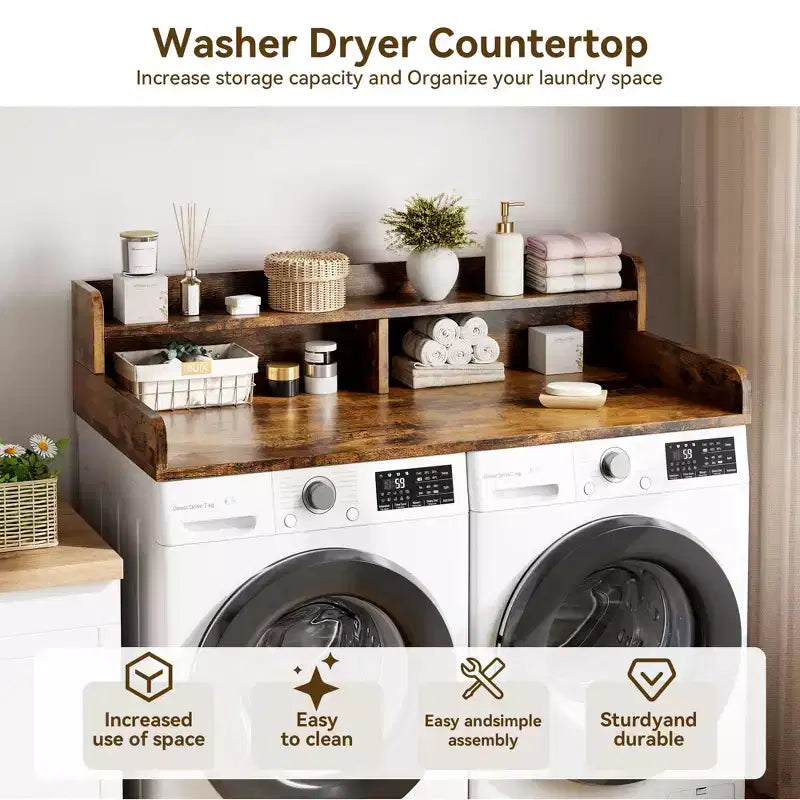 2-Tier Washer and Dryer Countertop with Shelf or Drawers, Laundry Countertop Cover with Non-Slip Pad, 54X27.5 Laundry Topper for Folding Clothes