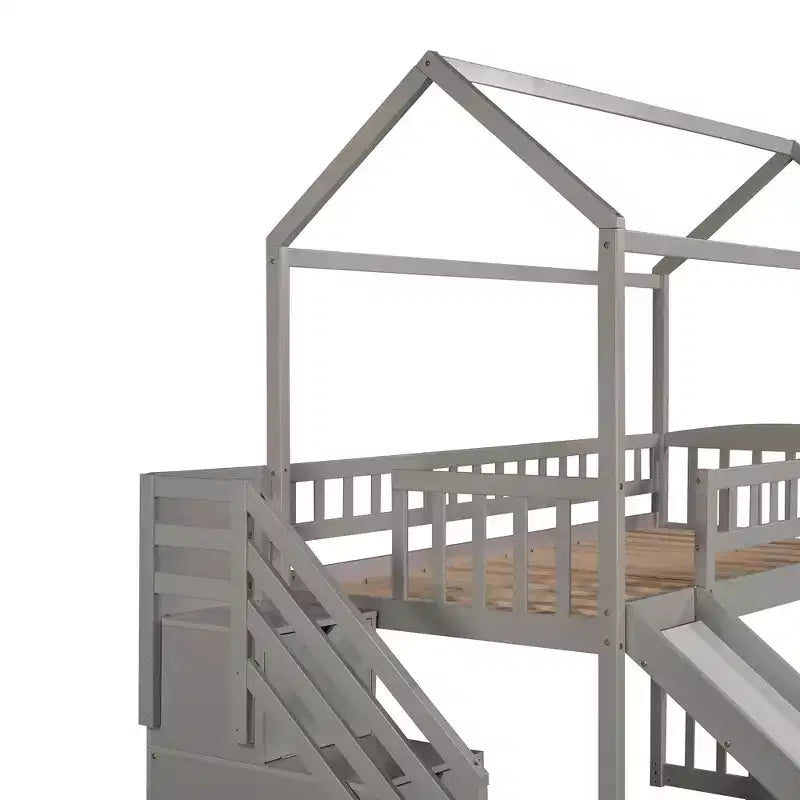 Twin House Loft Bed with Slide and Stairs, Loft Bed with Storage Drawers, Wood Cabin Loft Bed for Kids Toddlers