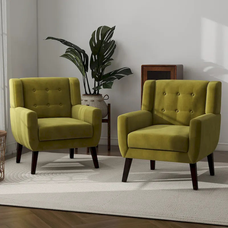 Set van 2 fluwelen accentstoelen voor de woonkamer, gestoffeerde fauteuils