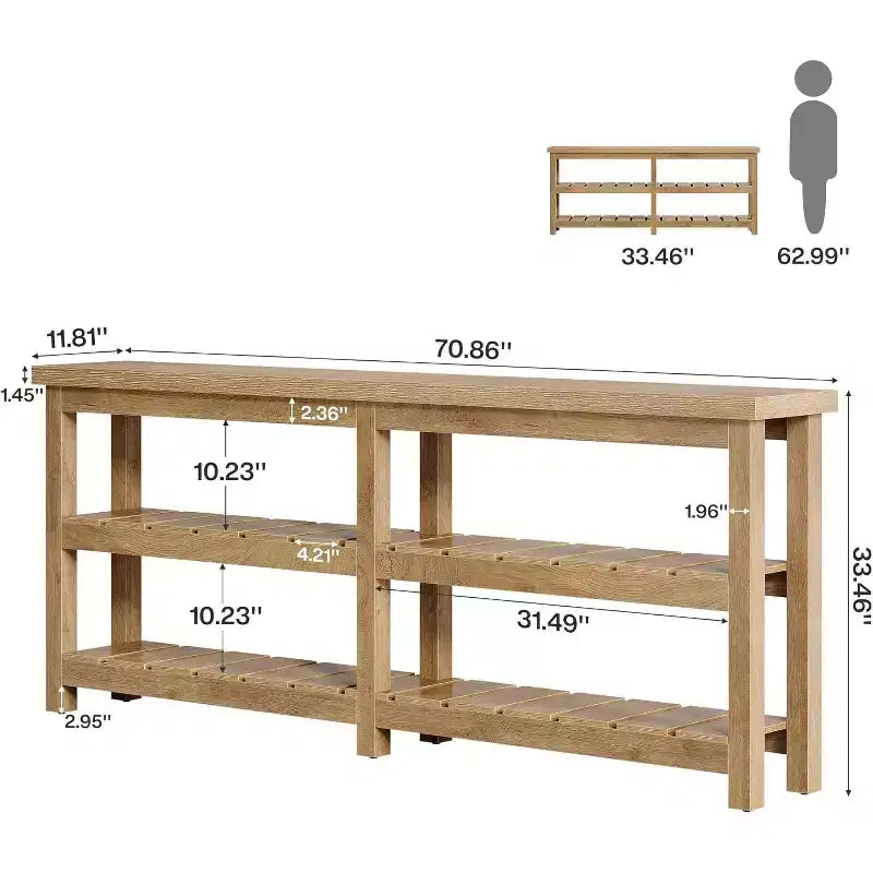 Tribesigns 70.86 Extra Long Console Table, Farmhouse 3-Tier Entryway Table, Wood Sofa Table Behind Couch for Living Room, Hallway, Foyer
