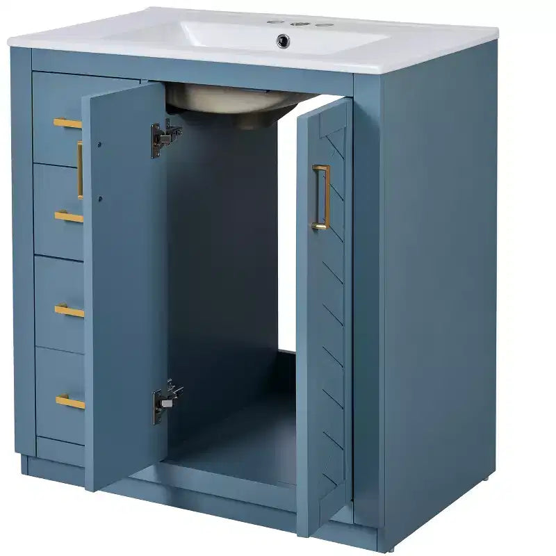 30 Single Sink Bathroom Vanity with Cabinet & 3 Drawers 鈥?Black / Blue / Green / Indigo / White