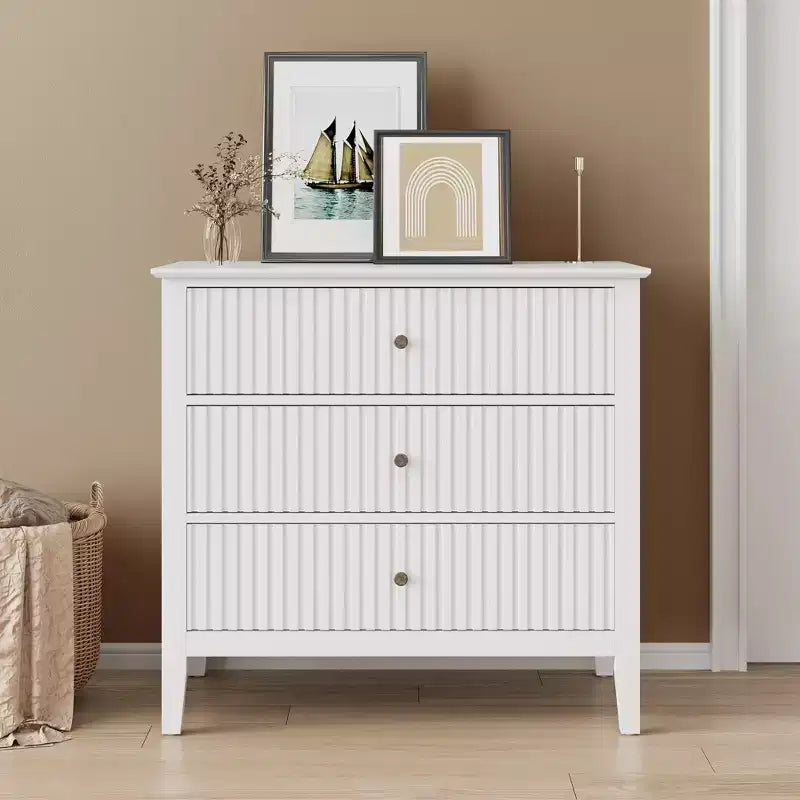 Heynemo 3 Drawer Dresser, Painted 30 Inch Tall Wood Nightstand with Storage, Wide Modern Chest of Drawers with Ball Bearing Slide
