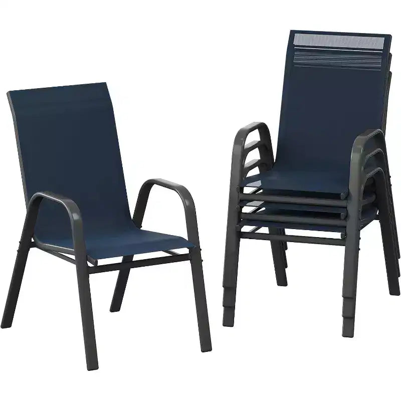 Sedie da patio, set di 4/6 sedie da pranzo impilabili per esterni, leggere e resistenti a tutte le condizioni atmosferiche, in textilene, con braccioli, per giardino e bordo piscina