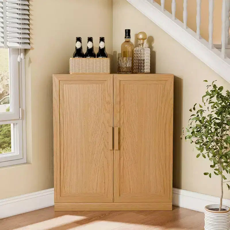 Dovelina Corner Cabinet with Adjustable Shelves Sideboard Buffet Wine Cabinet Kitchen and Dining Cabinet with Wood Doors - 31H x 31W, 36H x 31W