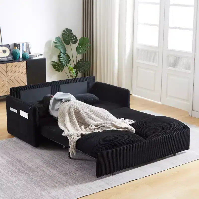 64.5 3-in-1 Convertible Corduroy Sleeper Sofa Bed with Pullout Bed