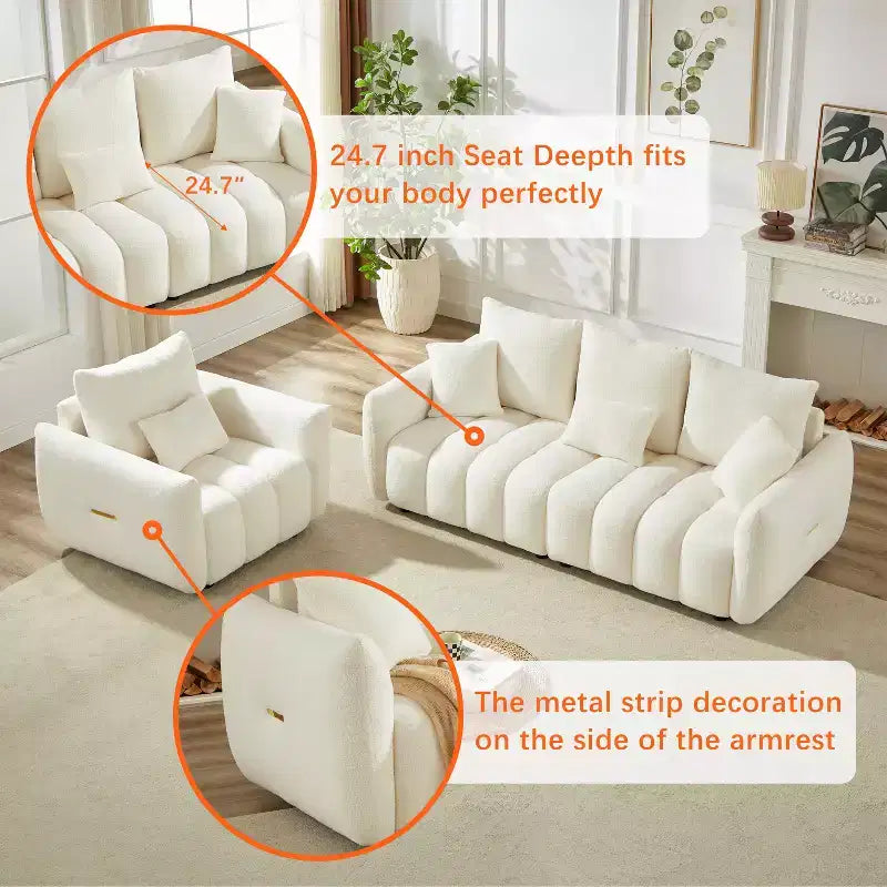 GDFStudio Alanna 79,5 modernes 3-Sitzer-Sofa mit Teddy-Stoffbezug und Kissen