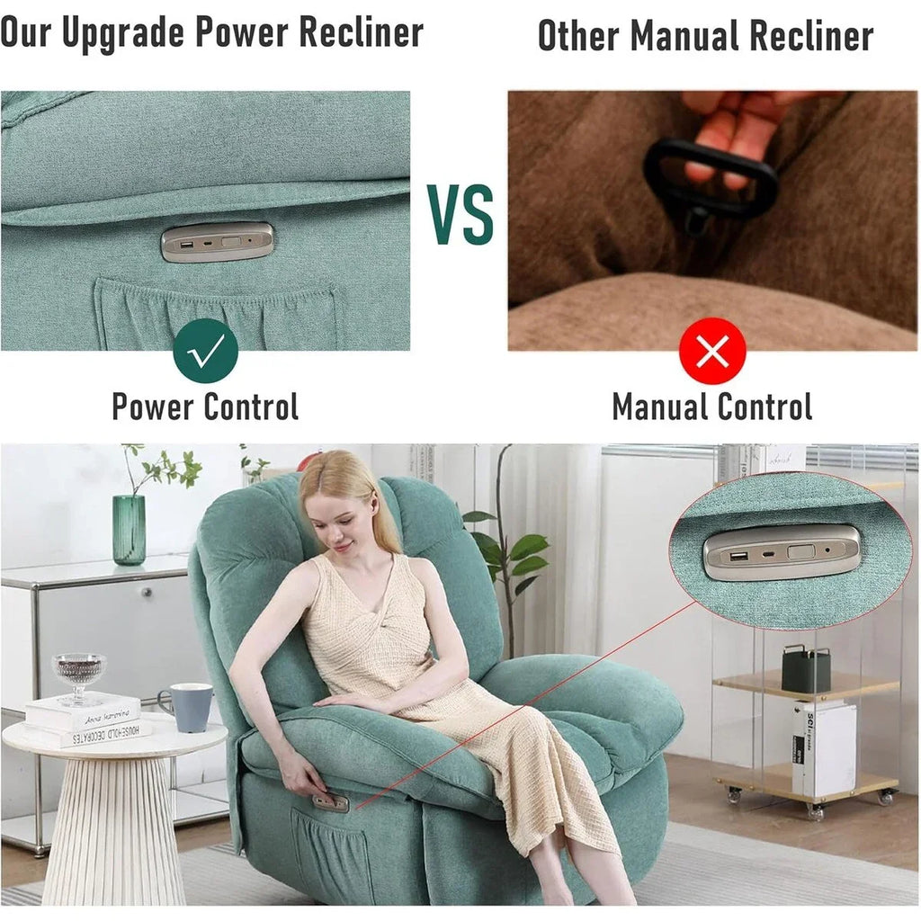 XINMICS draaibare elektrische relaxstoel, massagestoel met schommelstand, verwarming, USB, USB-C en zijvak