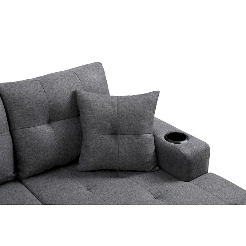 Modulaire hoekbank voor de woonkamer met L-vormige chaise longue en bekerhouder