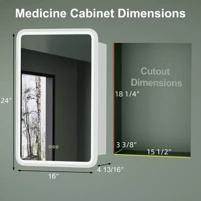 Schwarz/Weiß/Gold LED-Medizinschrank, eine Tür, Anschlag links oder rechts, zum Einbau oder zur Wandmontage