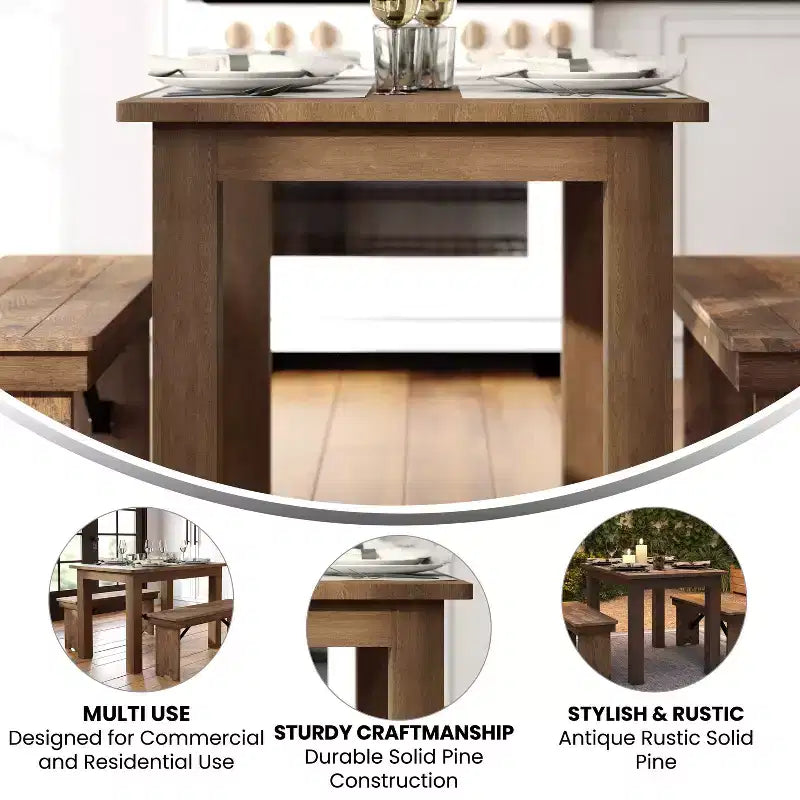 Flash Furniture 46 x 30 Rectangular Solid Pine Farm Dining Table