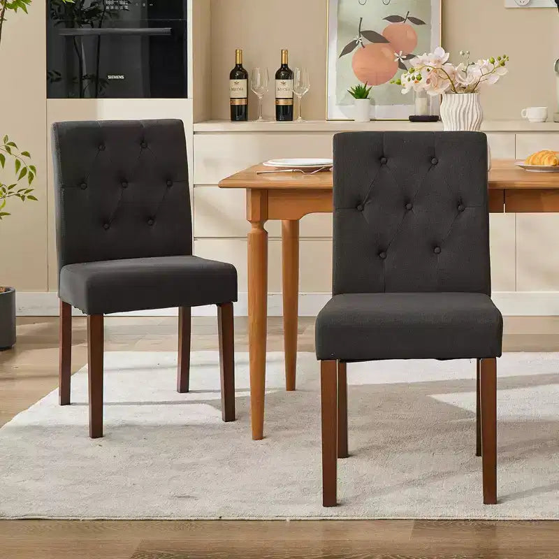 Juego de 6/4 sillas de comedor Parsons con capitonado de botones, sillas de cocina de tela tapizada con patas de madera y asientos acolchados, muebles para salón y cocina
