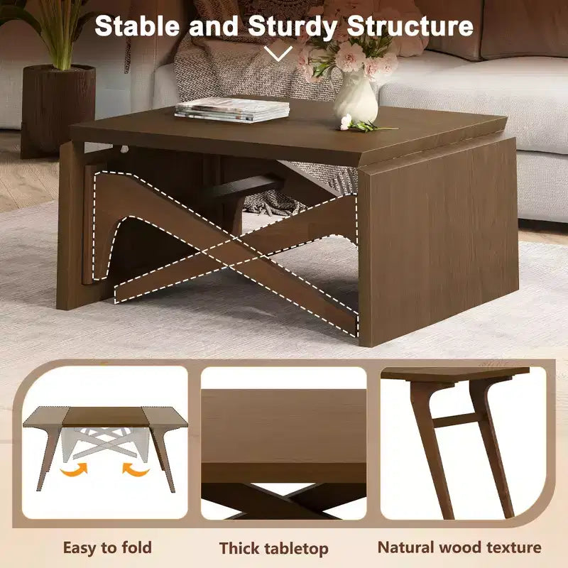 2 in 1 Coffee Table, Expandable Dining Table, Adjustable Height Table for Home & Office, Space Saving - ModernLuxe