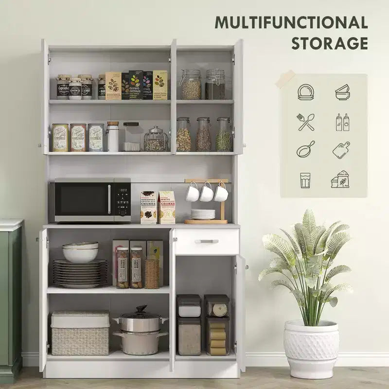 71 Kitchen Pantry Cabinet, Tall Storage Cabinet with Microwave Stand, Modern Kitchen Hutch,3 Adjustable Shelves for Living Room, Dining Room