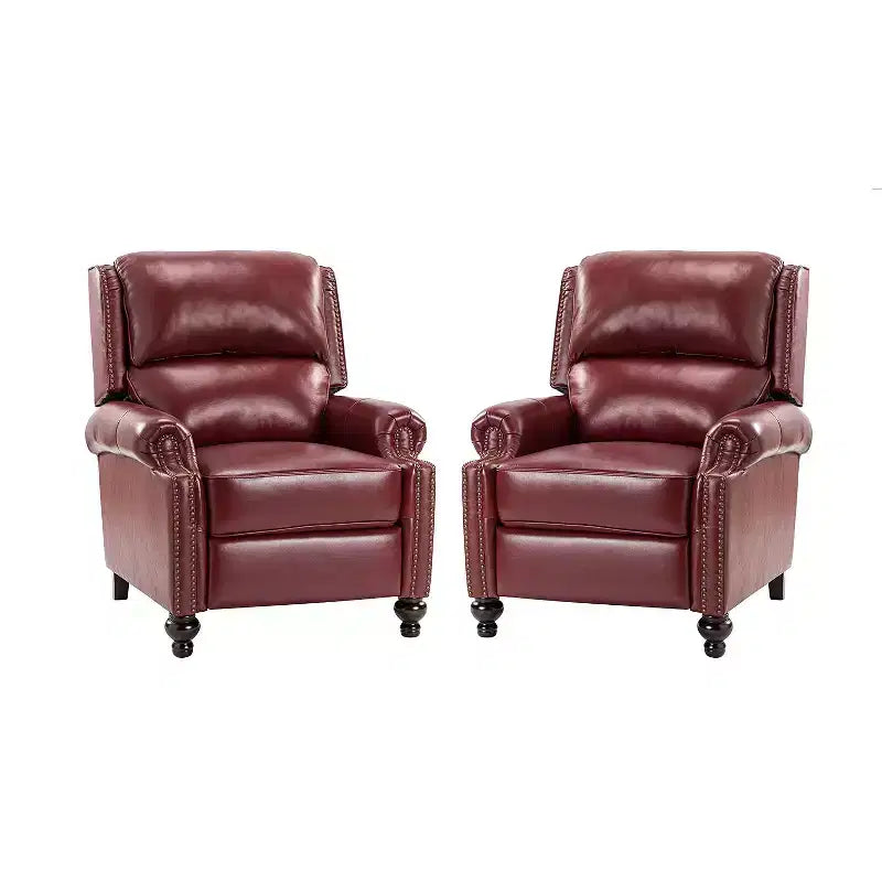 Set aus 2 modernen Elisabete-Sesseln mit hoher Rückenlehne aus echtem Leder und Vintage-Nagelkopfbesatz für Wohnzimmer und Schlafzimmer| ART OF LIVING DESIGNS