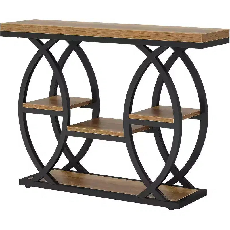 Lantine 39.4 Console Table, Industrial 4-Tier Sofa Table Entryway Table with Storage Shelves and Metal Frame for Small Spaces, Hallway, Foyer, Brown