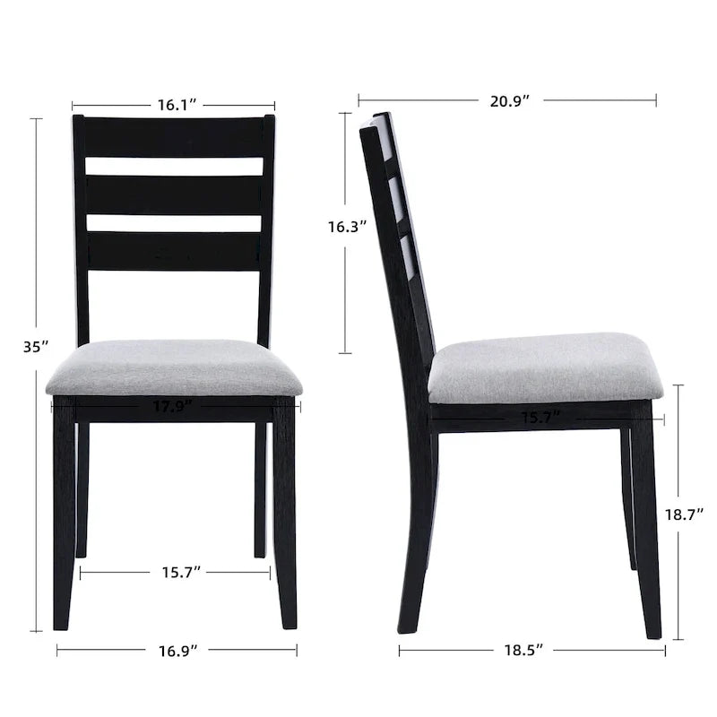 Juego de comedor de 5 piezas de madera maciza de 47 L (1 mesa + 4 sillas con respaldo de listones)