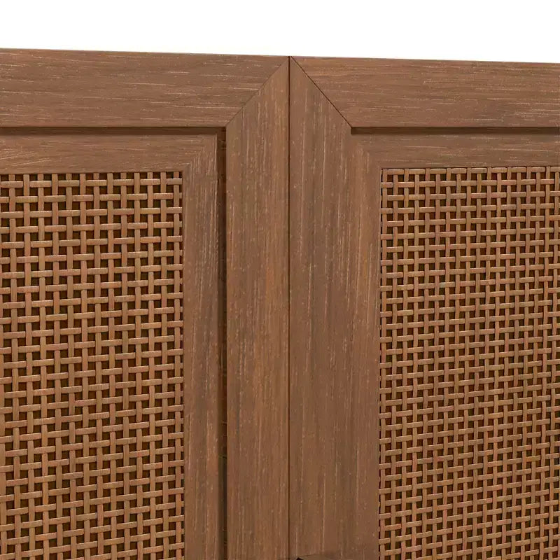 Set da 3 credenze contenitore con ante in rattan e ripiani regolabili - 93Lx31H