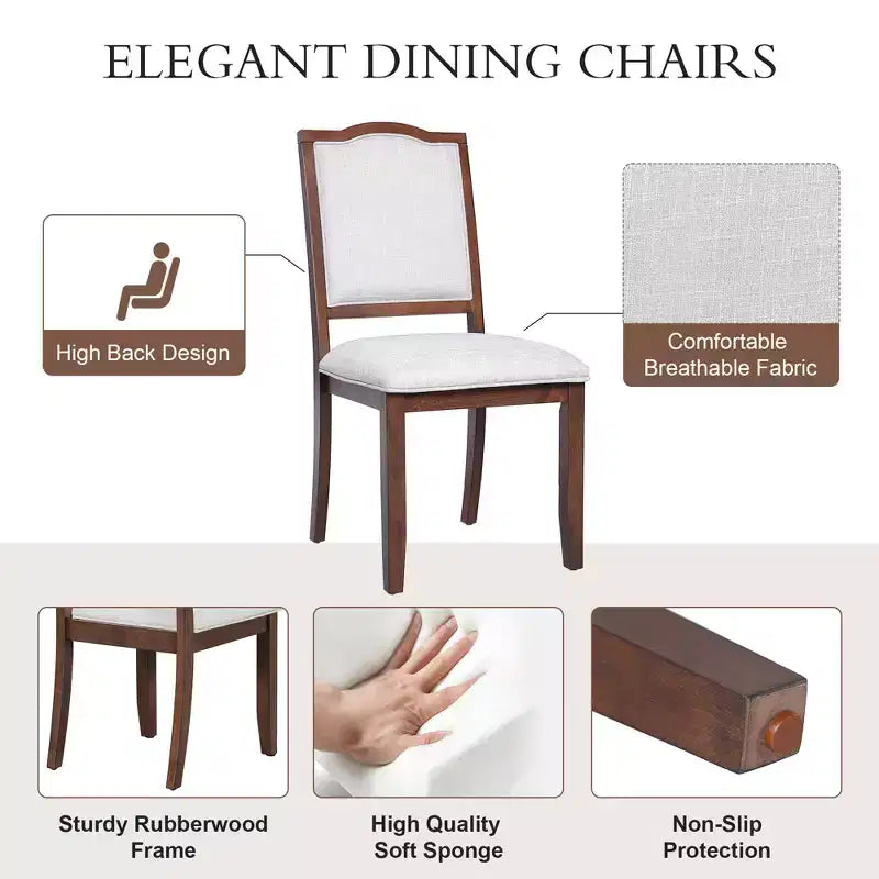 Set of 4 Farmhouse Dining Chairs with High Backs and Upholstered Seating