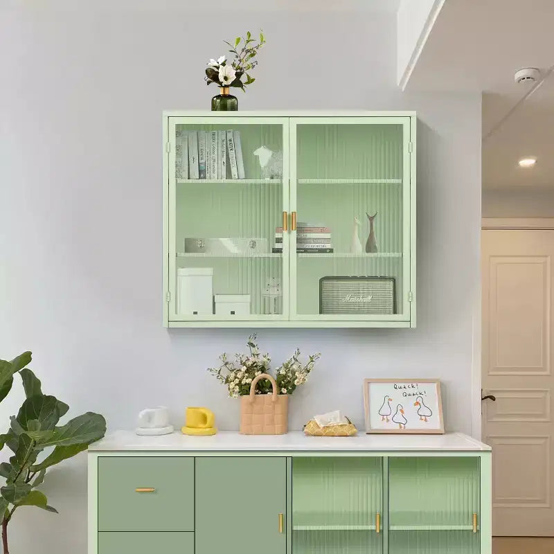 Armario de pared moderno de 2 puertas Okak con almacenamiento de 3 niveles y puertas de vidrio para entrada/comedor/sala/cocina