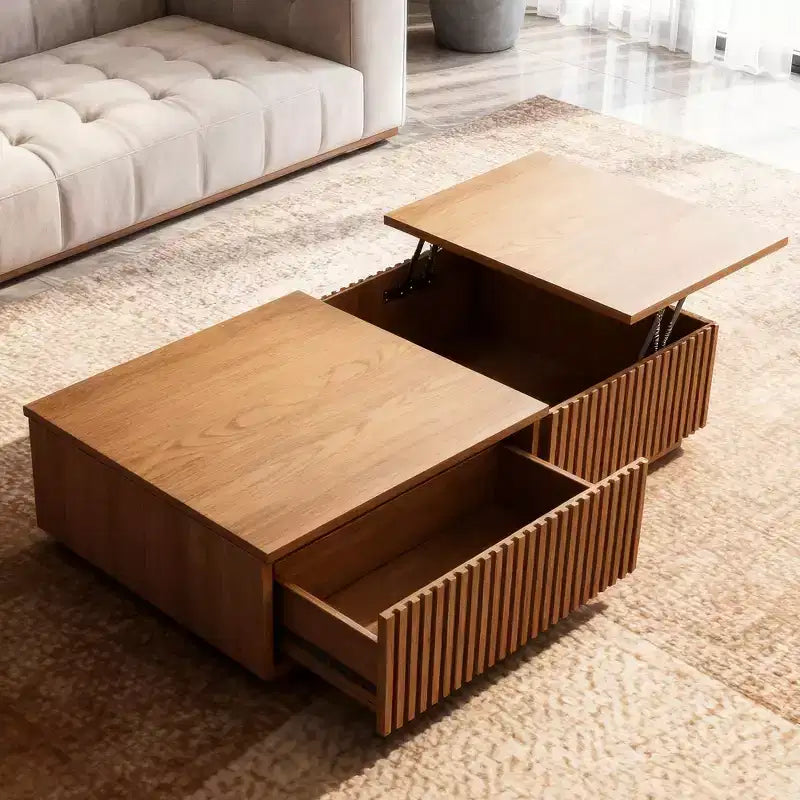 51,1 moderner Couchtisch im Mid-Century-Stil mit aufklappbarer Tischplatte, rechteckiger Walnuss-Mitteltisch für das Wohnzimmer