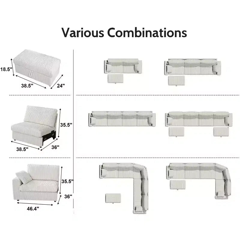 Canapé sectionnel modulaire en velours côtelé Dyonery avec housses lavables