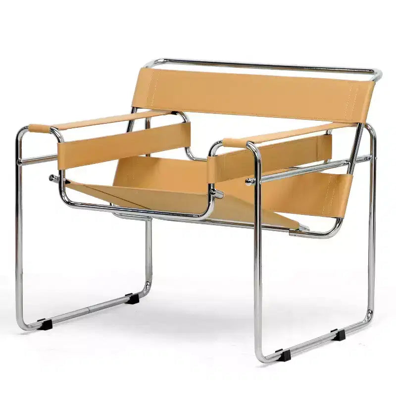 Fauteuil d’appoint moderne du milieu du siècle Baxton Studio Jericho en cuir beige : finition chromée, pieds anti-rayures, entièrement assemblé