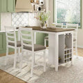 Ensemble de salle à manger de style maison de campagne 5 pièces, hauteur comptoir, avec chaises pour 4 personnes, table rectangulaire en bois avec étagères de rangement et compartiment pour bouteilles de vin