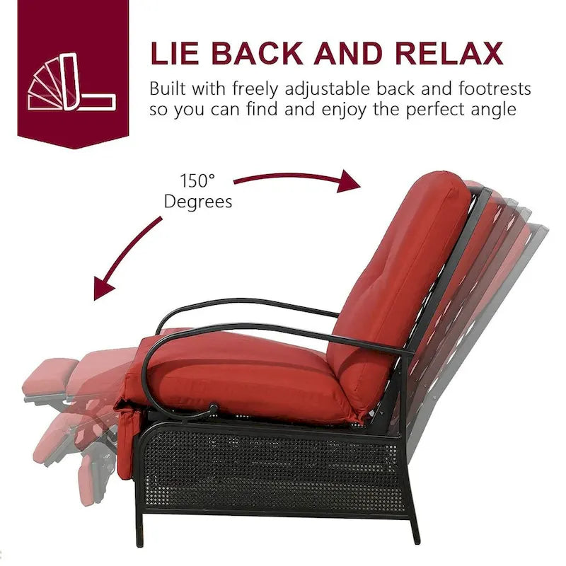 Verstellbarer Relaxsessel für Terrasse, Lounge-Sofa mit Kissen – 38 (T) × 26,5 (B) × 38,5 (H) Zoll