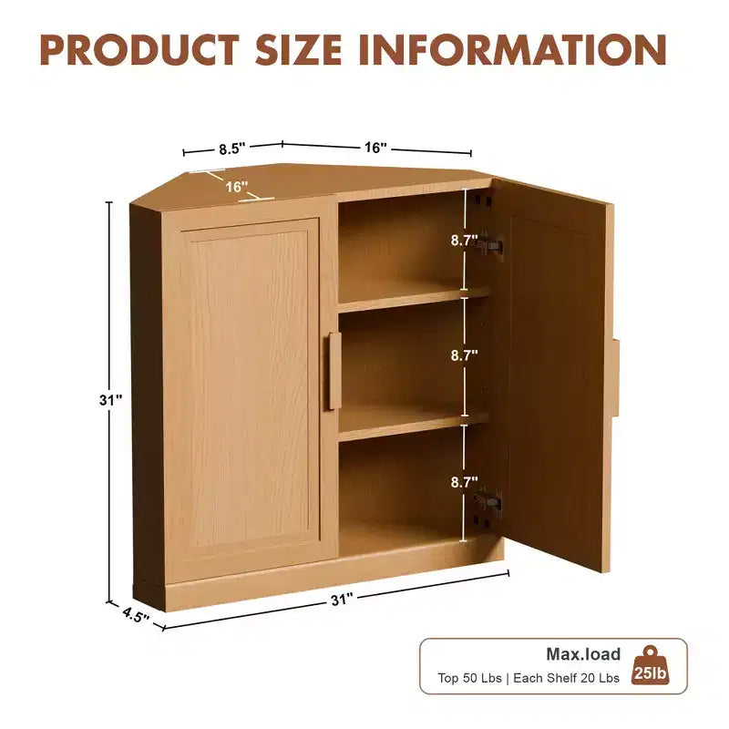 Dovelina Corner Cabinet with Adjustable Shelves Sideboard Buffet Wine Cabinet Kitchen and Dining Cabinet with Wood Doors - 31H x 31W, 36H x 31W