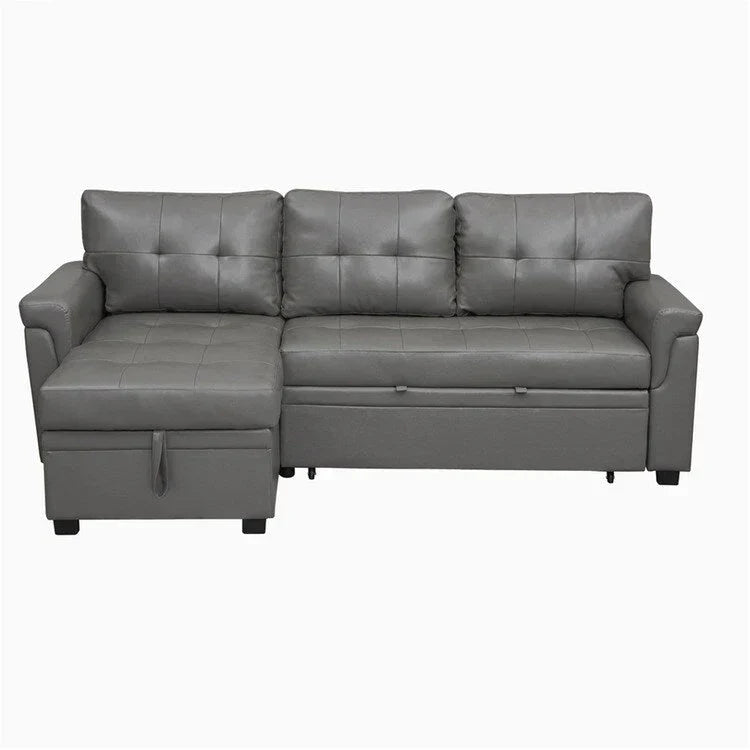 Divano componibile reversibile trasformabile con letto estraibile, chaise longue con contenitore nascosto e gambe resistenti