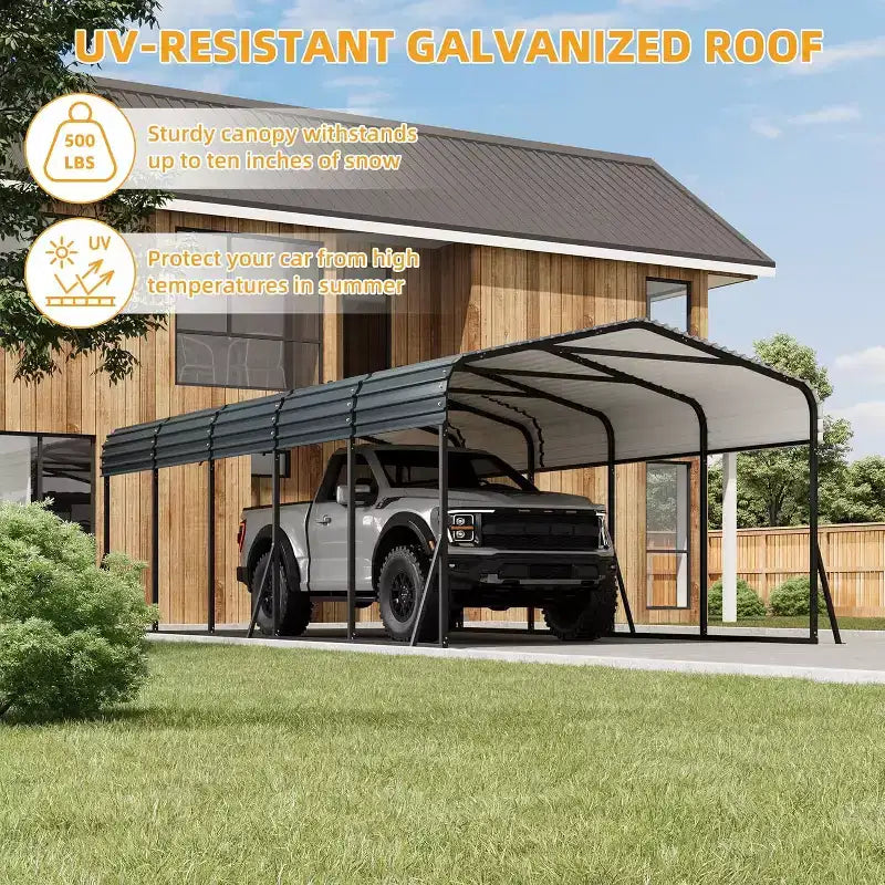 LinTimes Metall-Carport 12 x 24 Fuß mit verzinktem Stahldach, pulverbeschichtetem Rahmen und wasserabweisendem Unterstand für Fahrzeuge, Schutz im Außenbereich