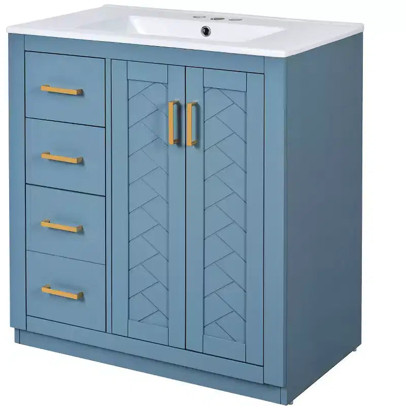 30 Single Sink Bathroom Vanity with Cabinet & 3 Drawers 鈥?Black / Blue / Green / Indigo / White
