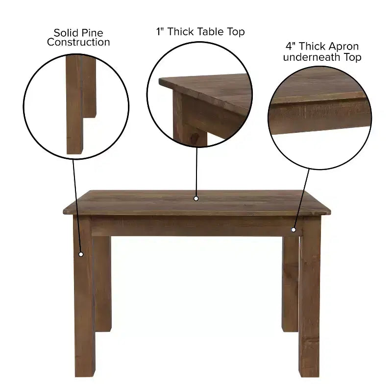 Flash Furniture 46 x 30 Rectangular Solid Pine Farm Dining Table