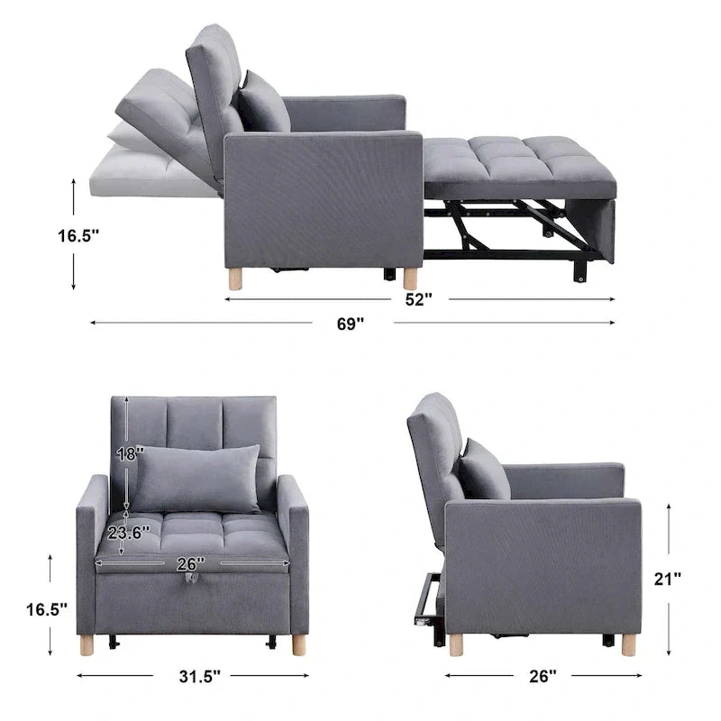 Aukfa Schlafsessel, umwandelbarer Einzelschlafsofa-Sessel mit Kissen
