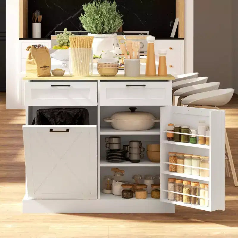 HOMCOM keukenkast voor afvalbak met kanteldeur en laden, landelijke keukenkast met verborgen afvalbak voor de keuken