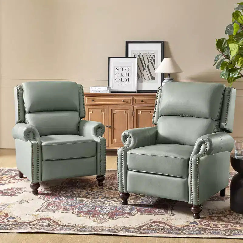 Set aus 2 modernen Elisabete-Sesseln mit hoher Rückenlehne aus echtem Leder und Vintage-Nagelkopfbesatz für Wohnzimmer und Schlafzimmer| ART OF LIVING DESIGNS