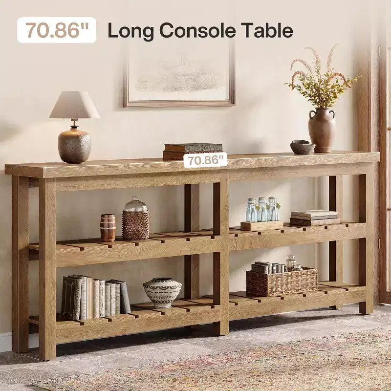 Tribesigns 70.86 Extra Long Console Table, Farmhouse 3-Tier Entryway Table, Wood Sofa Table Behind Couch for Living Room, Hallway, Foyer