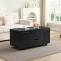 Table basse moderne multifonctionnelle relevable avec rangement dissimulé, 4 tabourets et roulettes, idéale pour les espaces de vie modernes